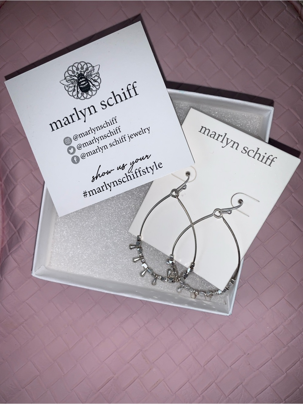 Marlyn Schiff Silver Teardrop Hoop Earrings with Bead Accents NWOT, new in box